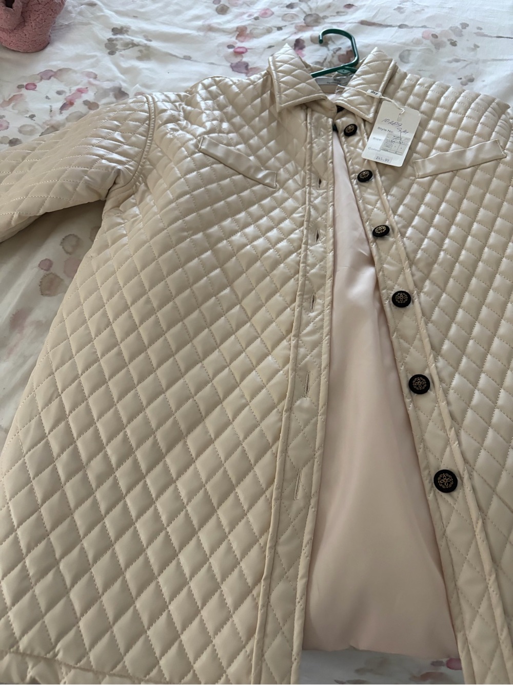 Quilted Cream Jacket with Button Front - Picture 2 of 4